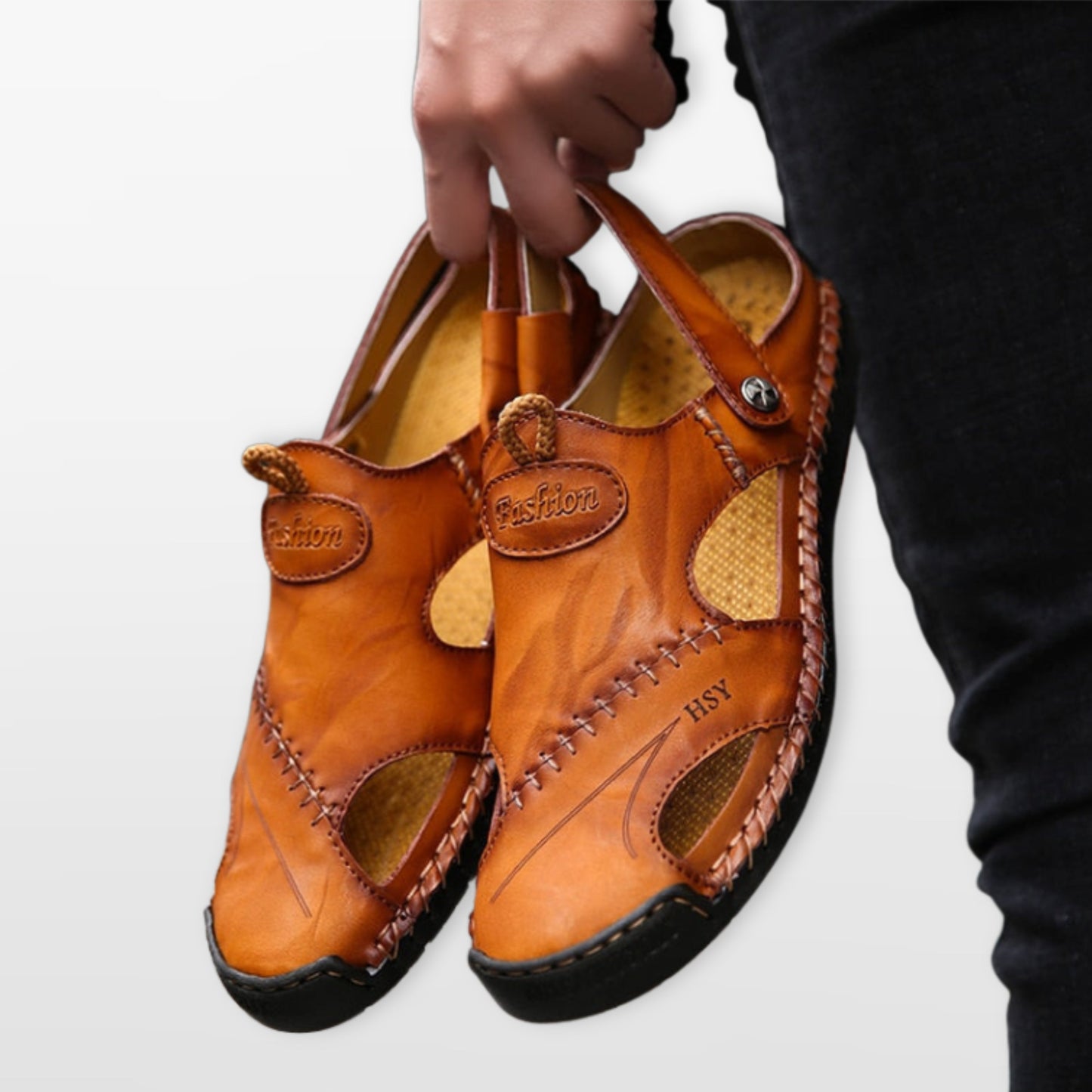 Men's Leather Closed Toe Fisherman Sandals - Image 7