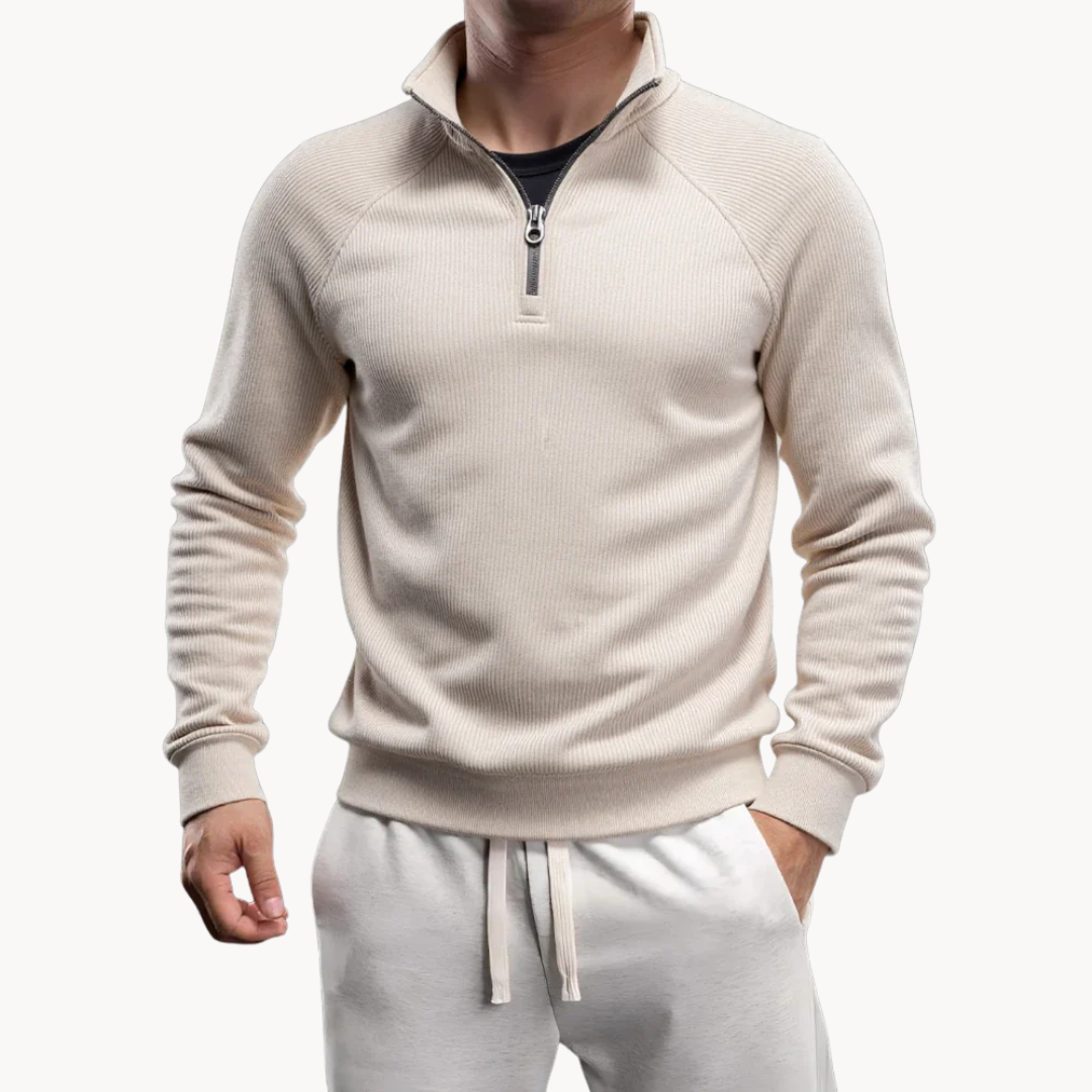 Matteo – Pull pour homme en mélange de coton à demi-fermeture éclair