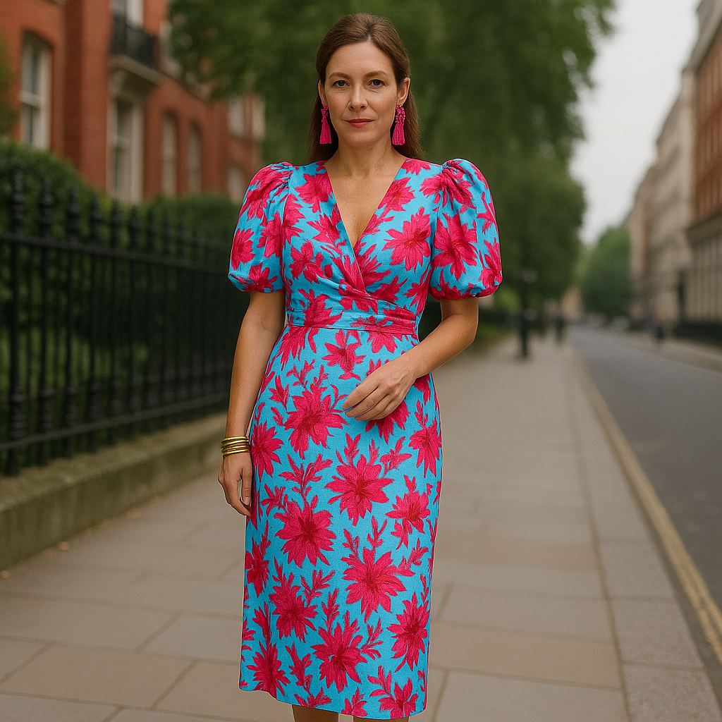 Evara - Pleated Sleeve Colourful Dress