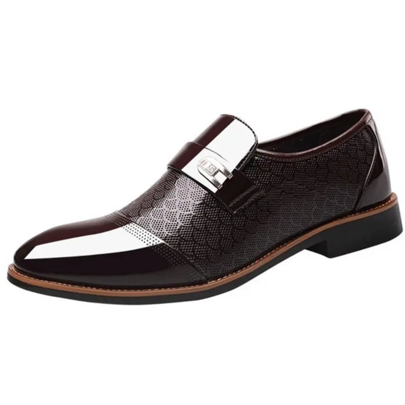Gloss-Finish Slip-On Shoes with Patterned Upper for Men Azzoria