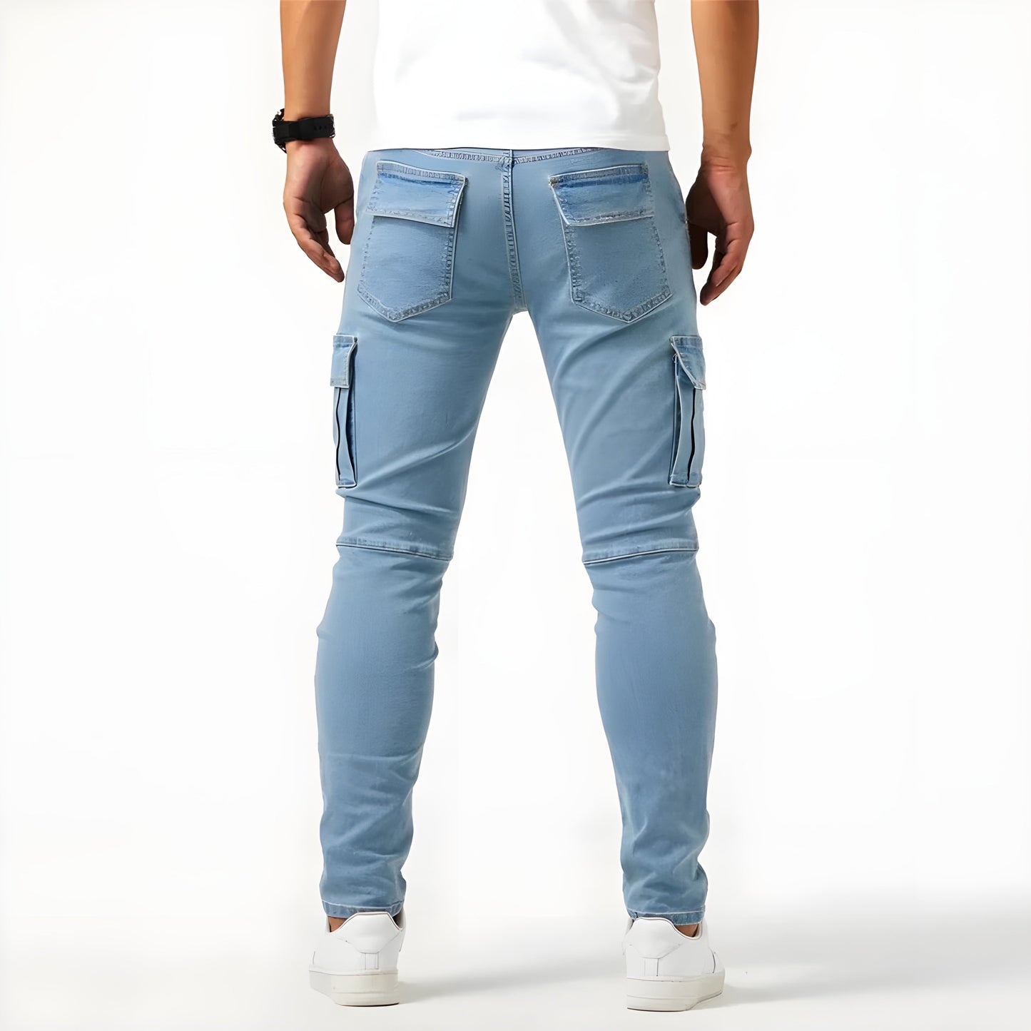 Men's Stretch Denim Cargo Pants Elastic Waist - Image 8