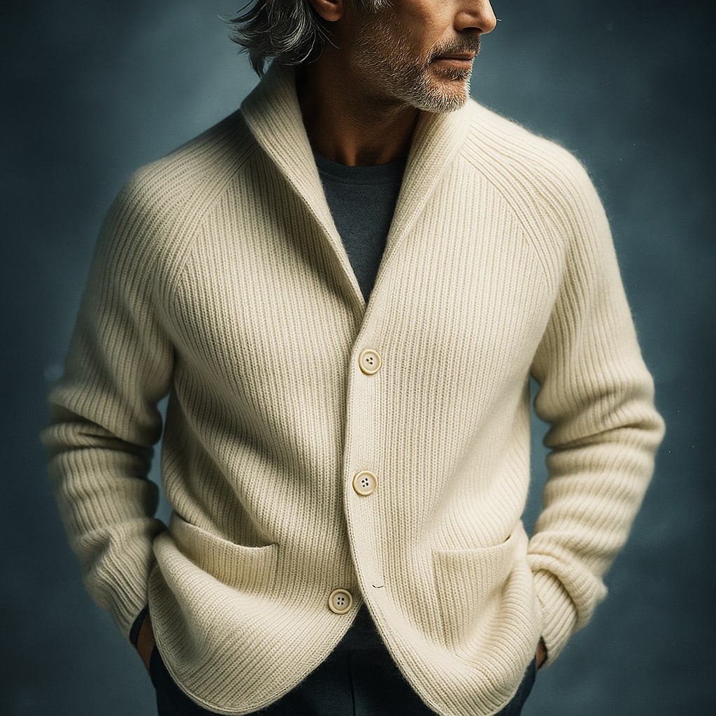 Thorneau – Cardigan homme à col châle en mélange de laine léger