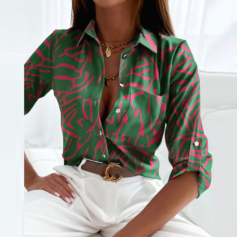 Valentine – Dámska elegantná košeľa s dlhým rukávom a potlačou
