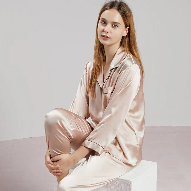 Women Mulberry Silk Pajama Set Luxury Pure Natural Sleepwear - Image 10