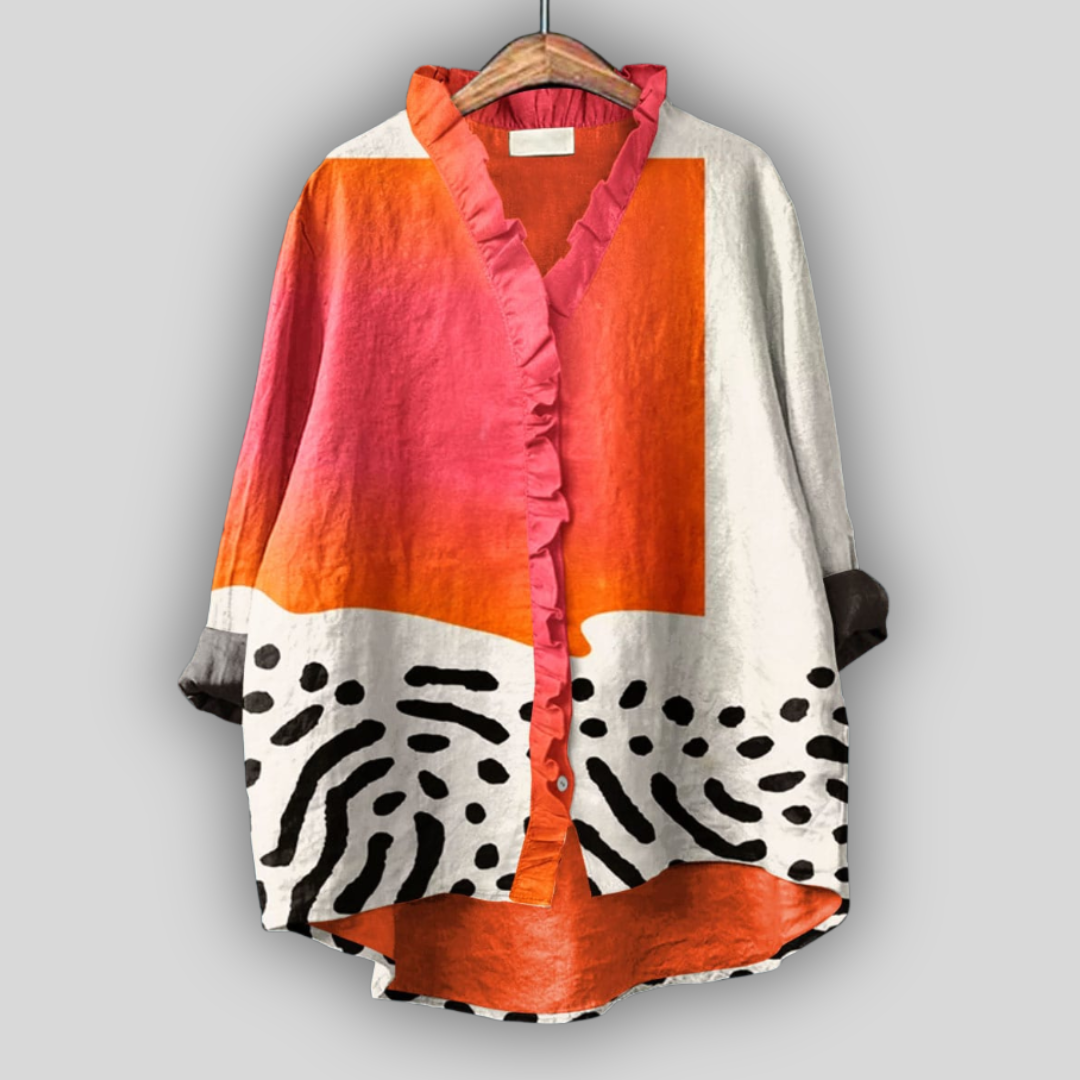 Women Linen Ruffle Blouse Summer Top