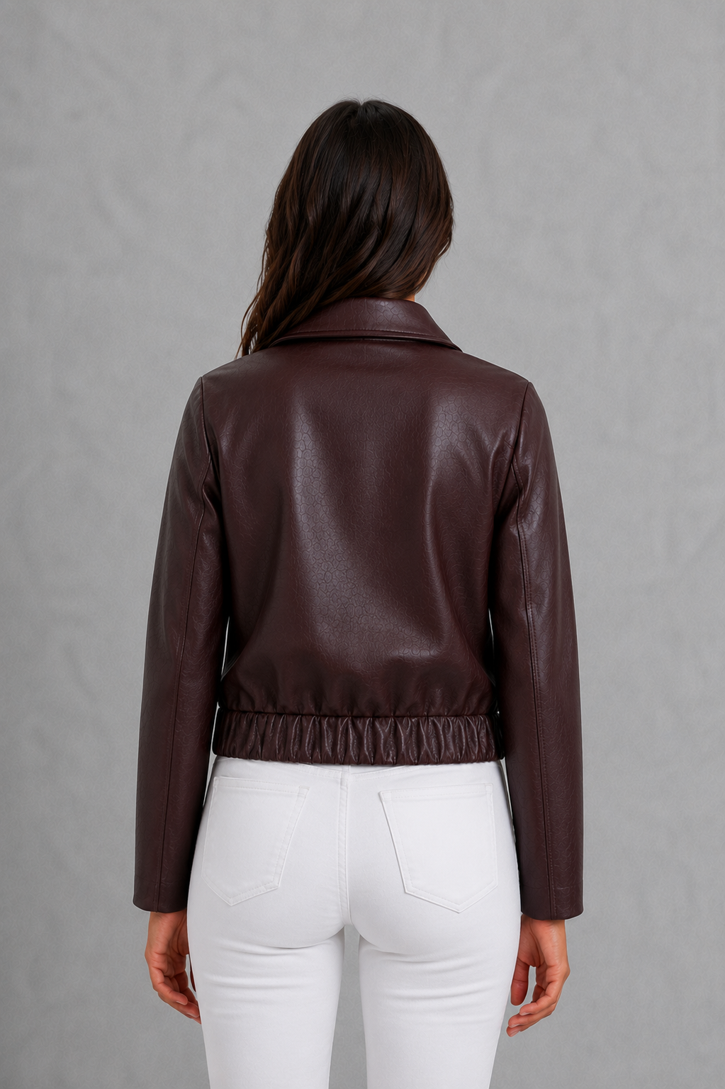 Women's Burgundy Faux Leather Moto Jacket - Image 4