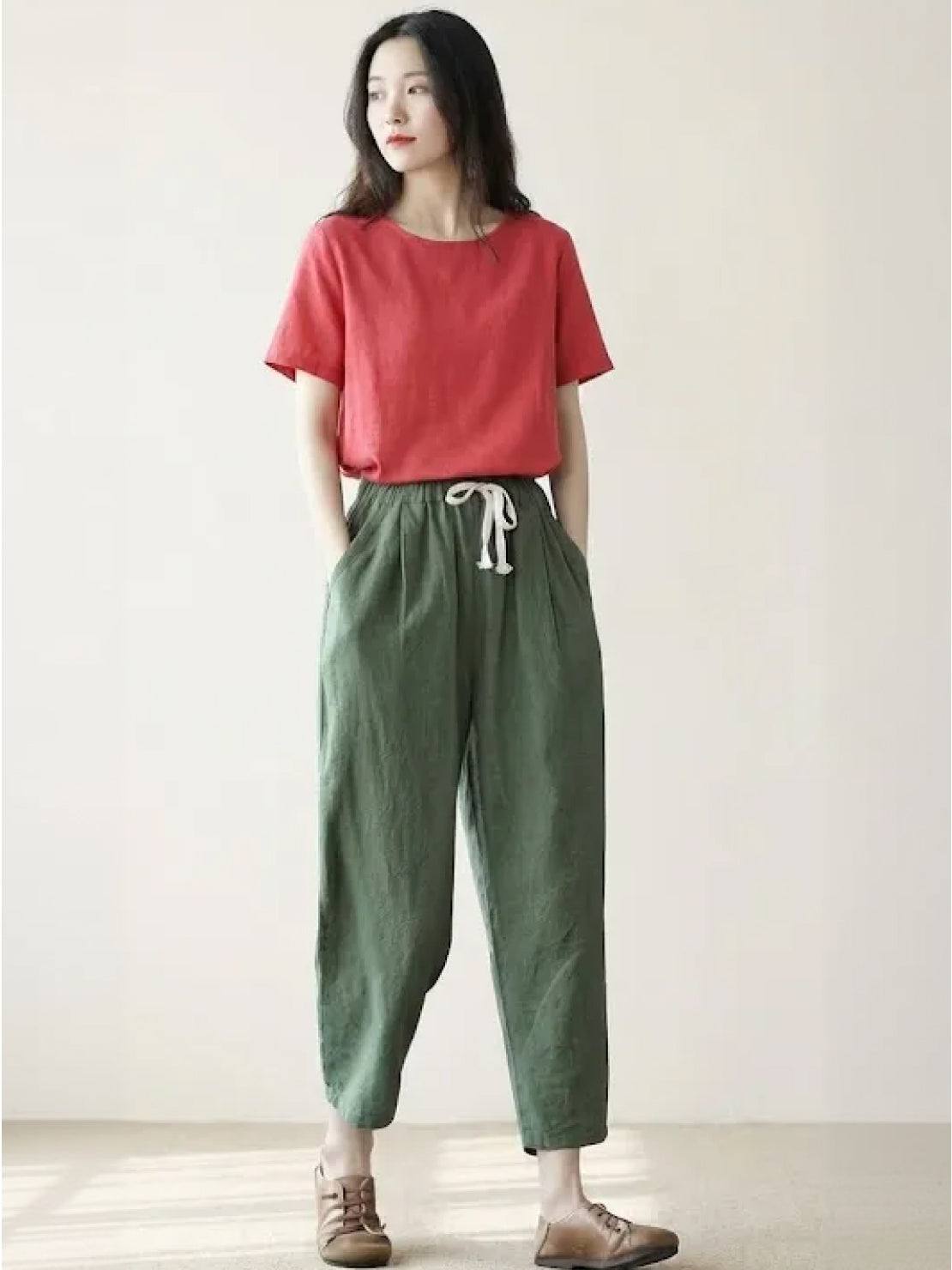 Emiliora – Drawstring Waist Slim Fit Trousers Women