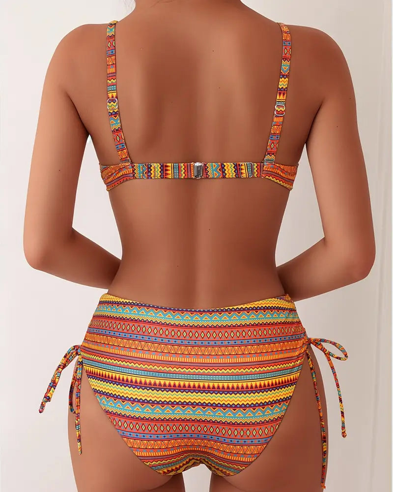 Women Striped High Waisted Triangle Bikini Set Two Piece Swimsuit - Image 4