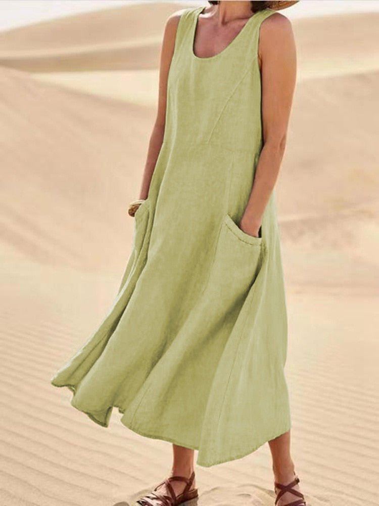 Ellarah – Robe maxi décontractée sans manches avec poche