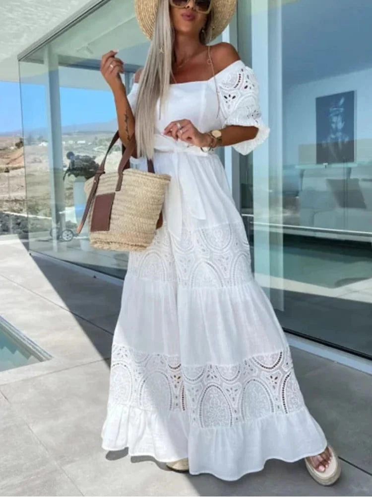 Women Crochet Lace Maxi Dress Bohemian