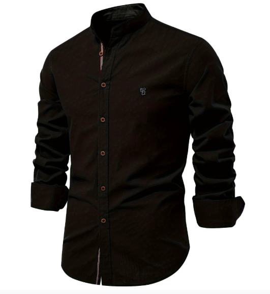 Tavionn - Chemise homme à manches longues avec col montant