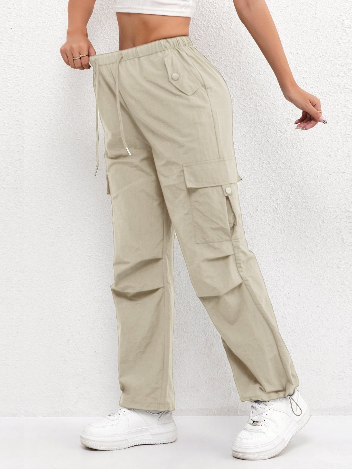 Rachelle – Pantalones casuales de mujer con cordón y bolsillos cargo