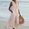 Women Sleeveless V-Neck Button Front Midi Dress Summer