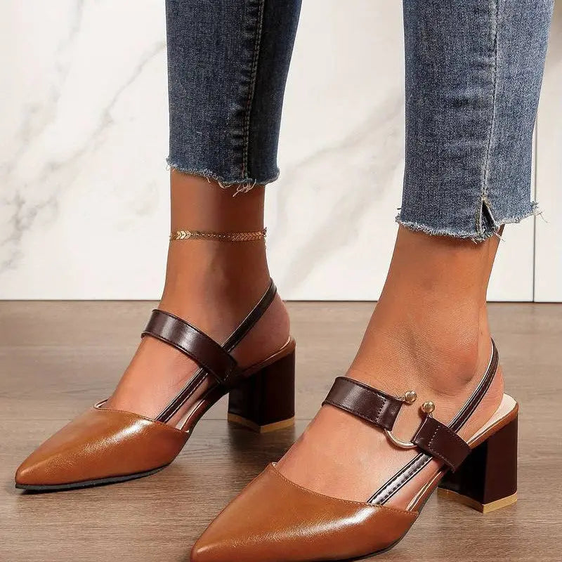 Two-Tone Block Heel Sandals with Buckle Strap Azzoria
