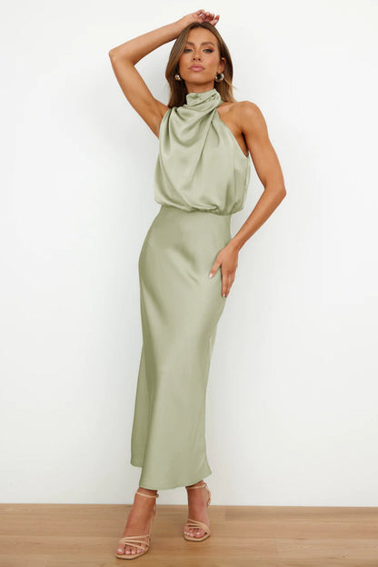 Women Satin Cowl Neck Open Back Maxi Dress - Image 5