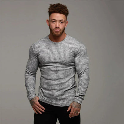 Elandro – T-shirt à manches longues pour homme avec coupe ajustée décontractée