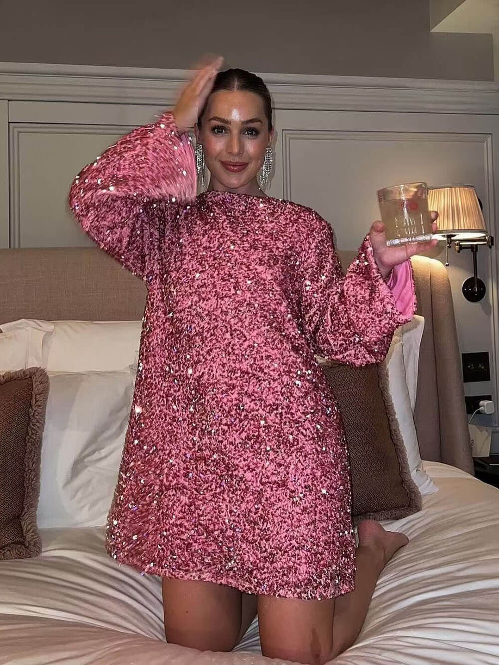 Women Boucle Long Sleeve Mini Dress - Image 8