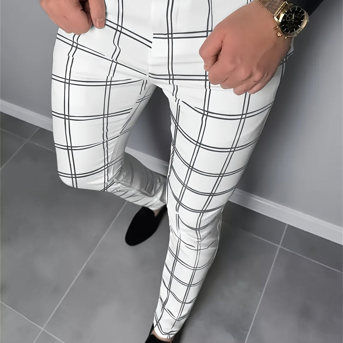 Men's Slim Fit Plaid Dress Pants - Image 12