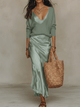 Women Ivory Knit Satin Midi Dress Set Two Piece - Image 10