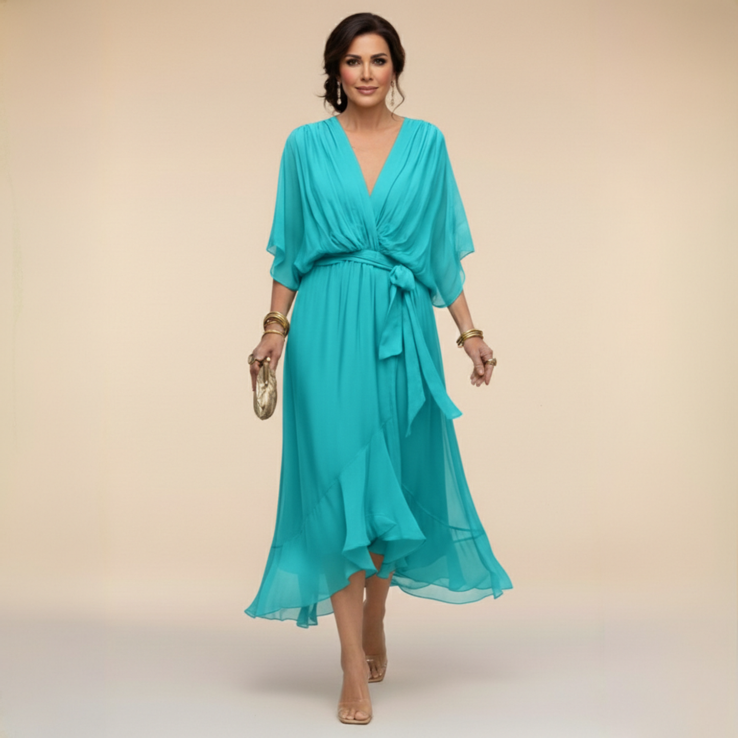 Cenira - Elegant Midi Dress With V Neck