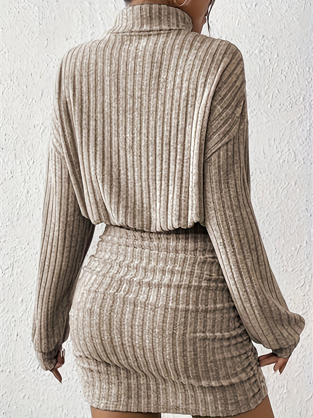 Women Ribbed Knit Long Sleeve Midi Dress - Image 3