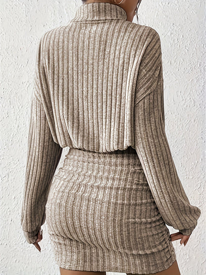 Women Ribbed Knit Long Sleeve Midi Dress - Image 3