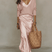 Women Ivory Knit Satin Midi Dress Set Two Piece - Image 12