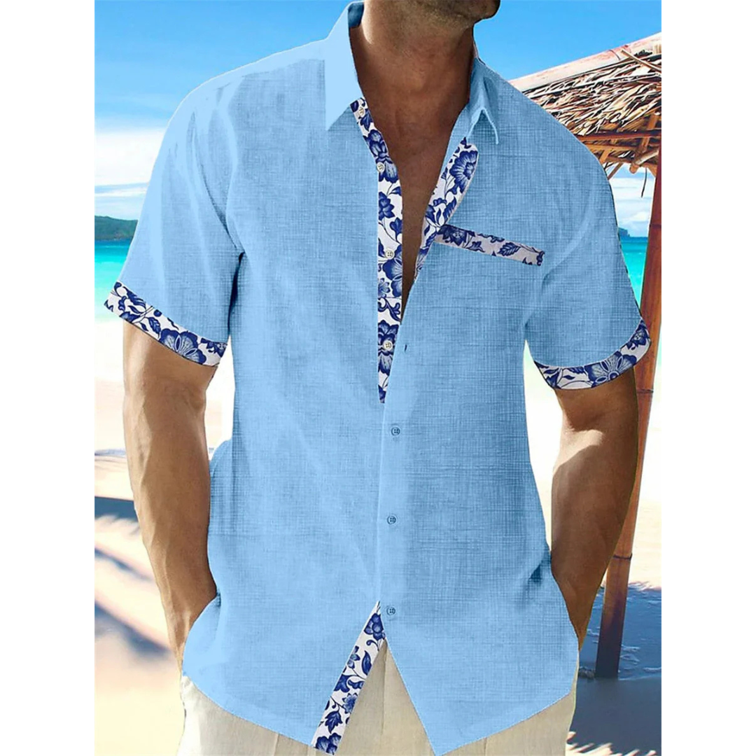 Men's Linen Short Sleeve Shirt Summer Casual Button Up