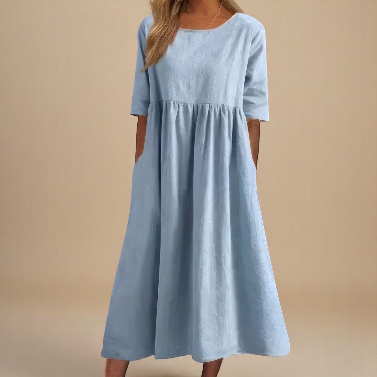 Women Relaxed Fit Casual Midi Dress with Pockets Summer