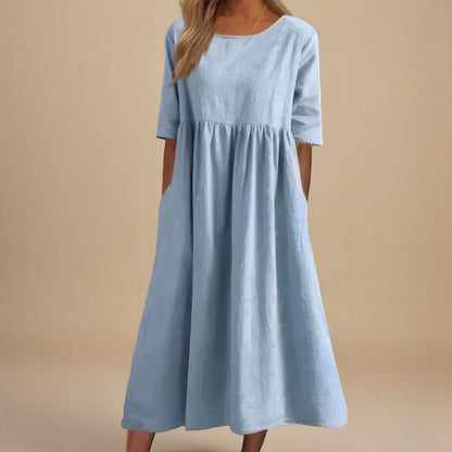 Women Relaxed Fit Casual Midi Dress with Pockets Summer