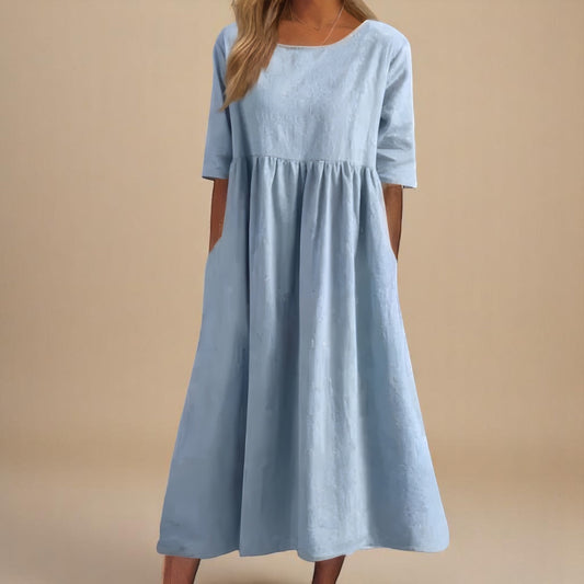 Women Relaxed Fit Casual Midi Dress with Pockets Summer