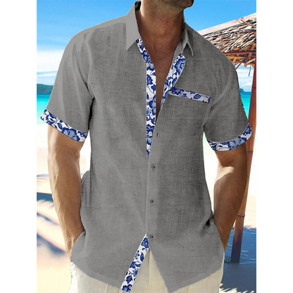 Men's Linen Short Sleeve Shirt Summer Casual Button Up - Image 3