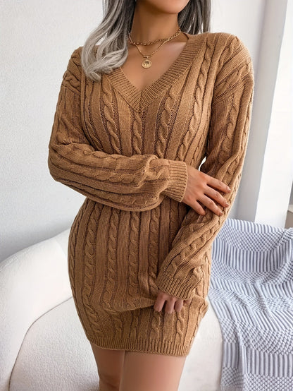 Women Cable Knit Sweater Dress - Image 15
