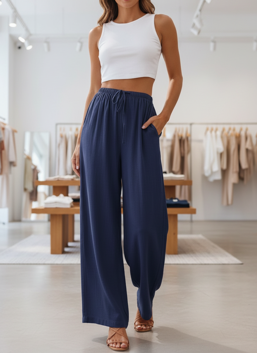 Caelith – Wide Linen Drawstring Trousers