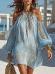 Women Metallic Leopard Print Cold Shoulder Boho Mini Dress - Image 6