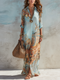 Women Chiffon Print Maxi Dress Shirt Collar Summer Vacation