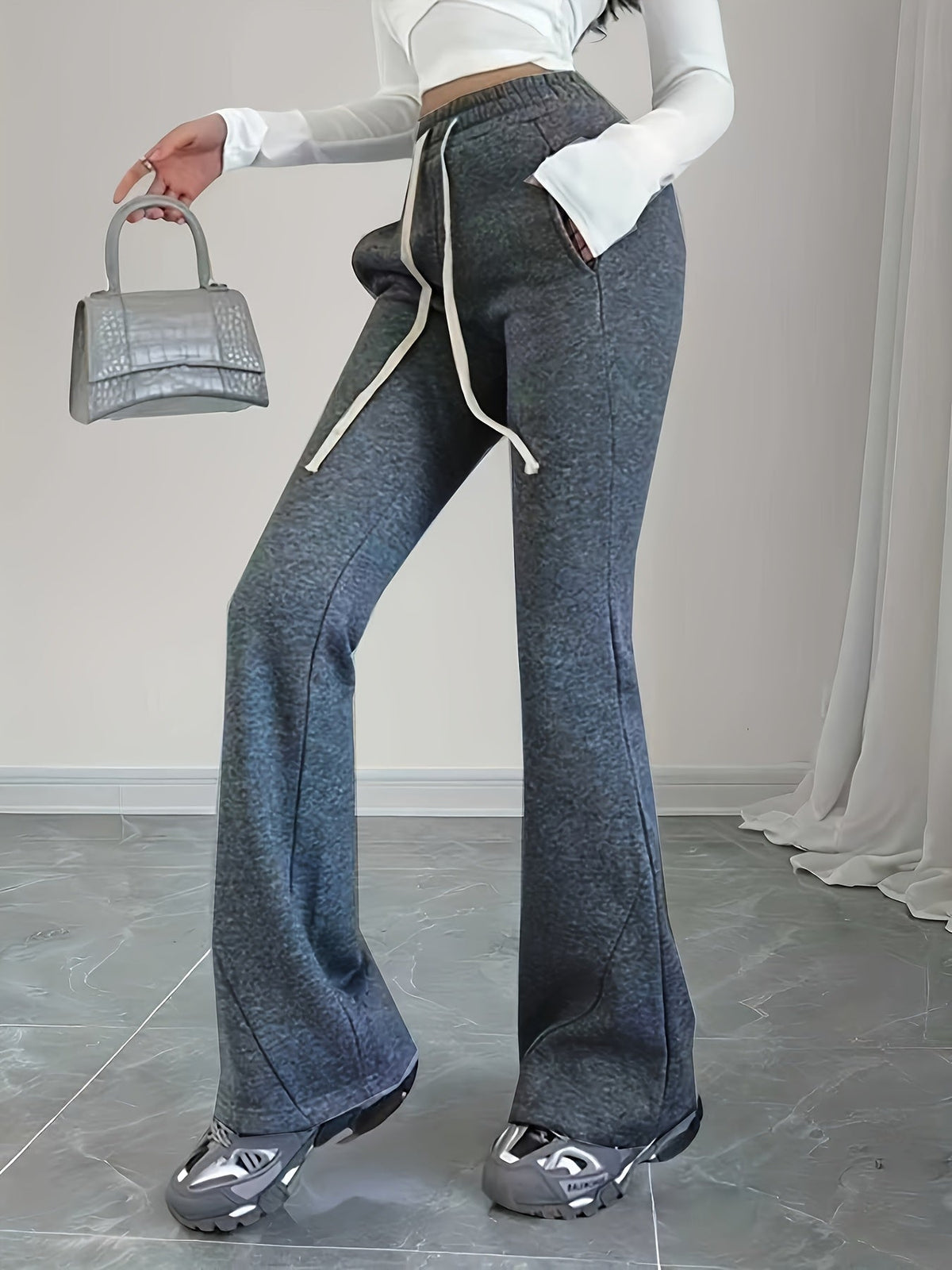 Womens High Waisted Flared Trousers - Image 9