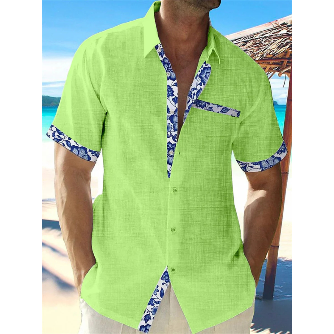 Men's Linen Short Sleeve Shirt Summer Casual Button Up - Image 7