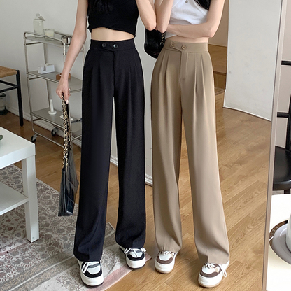 Elowyna - Pantaloni Donna a Vita Alta a Gamba Larga