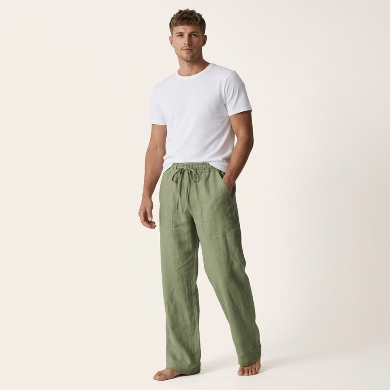 Men's Linen Cotton Loose Fit Drawstring Pants Summer