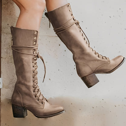 Lunessa – Women’s Lace Up Boots with Block Heel