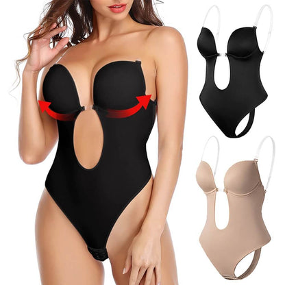 Mavelin - Głęboki dekolt w serek, bezplecowy modelujący body