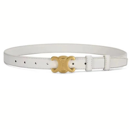 Women Slim Faux Leather Belt Gold Buckle Black - Image 7