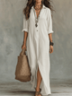 Women Black Button Front Boho Long Sleeve Shirt Maxi Dress - Image 7