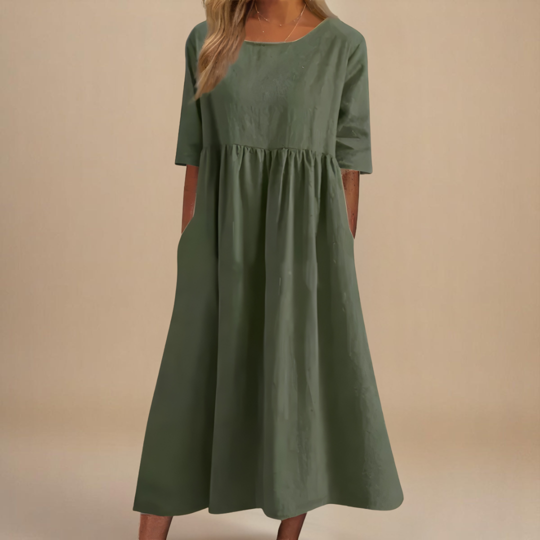 Women Relaxed Fit Casual Midi Dress with Pockets Summer - Image 3