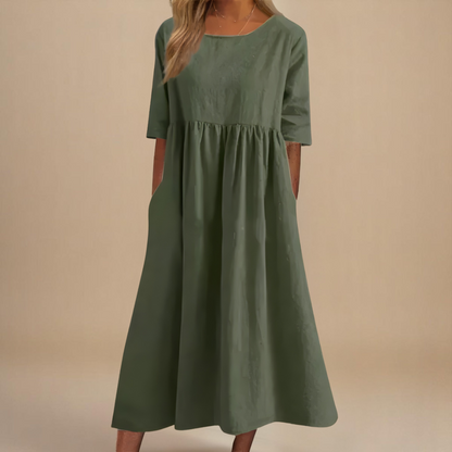 Women Relaxed Fit Casual Midi Dress with Pockets Summer - Image 3