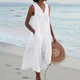 Women Sleeveless V-Neck Button Front Midi Dress Summer - Image 3