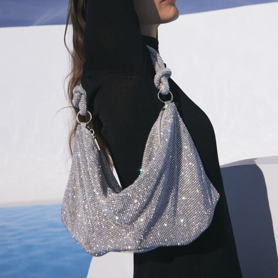 Women Rhinestone Evening Bag Knotted Strap Sparkly Clutch - Image 6