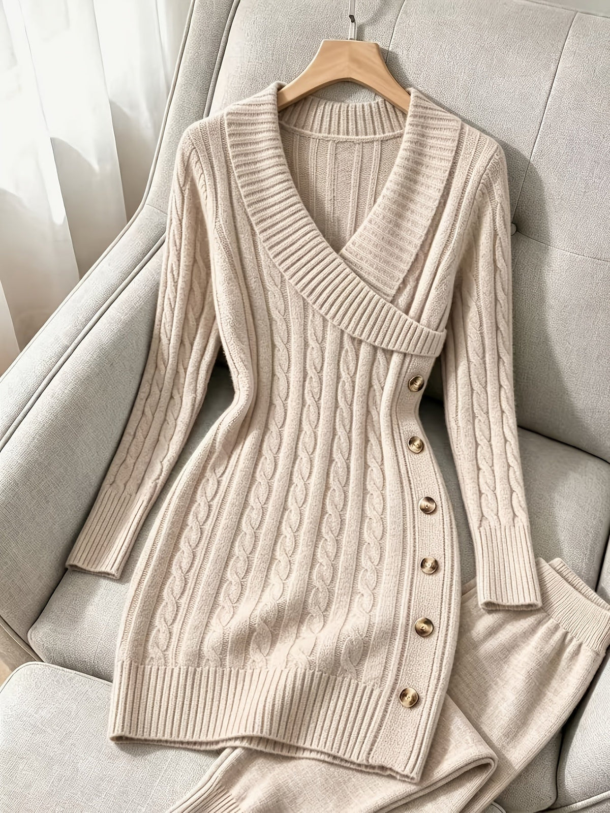 V Neck Sweater Dress - Image 13