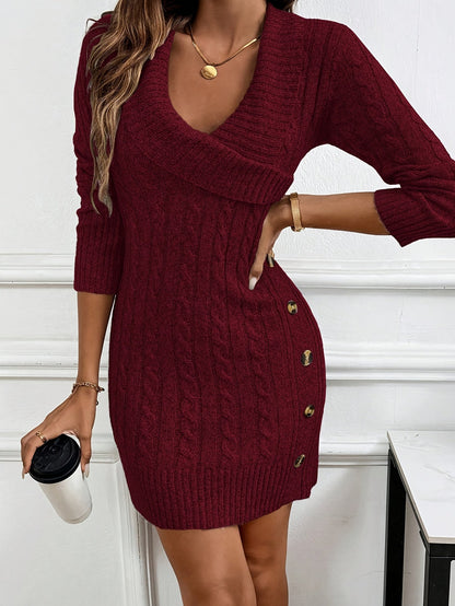 V Neck Sweater Dress - Image 4